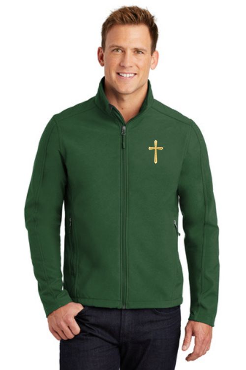 All weather clergy jacket with gold embroidered cross. Perfect for Priest or Deacons. Forest Green Sold by The Clergy Store