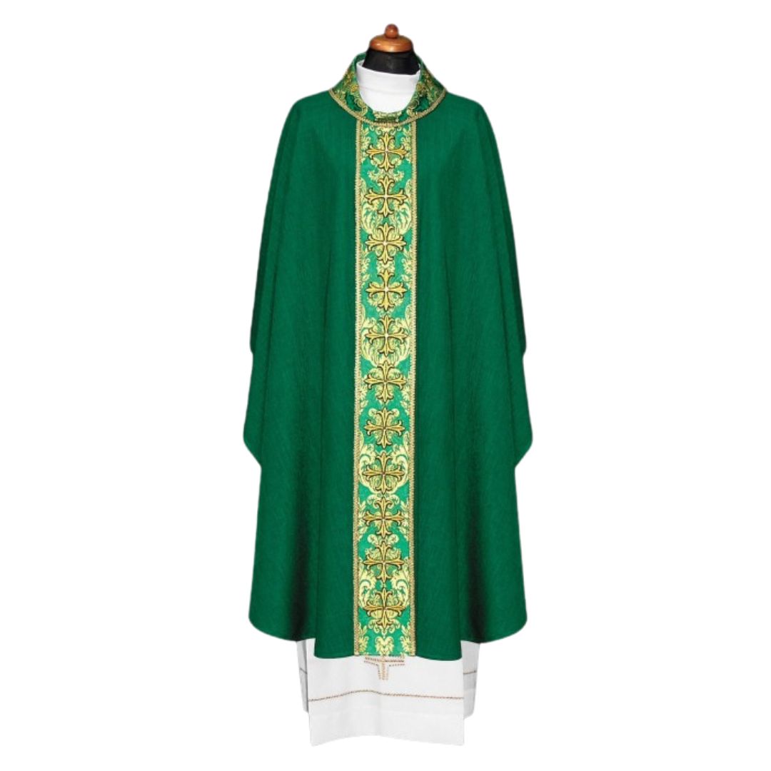 Chasuble with crosses on Italian brocade. Made in Poland and sold by The Clergy Store