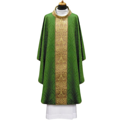 Chasuble with brocade orphrey on lightweight damask. Made in Poland and sold by The Clergy Store