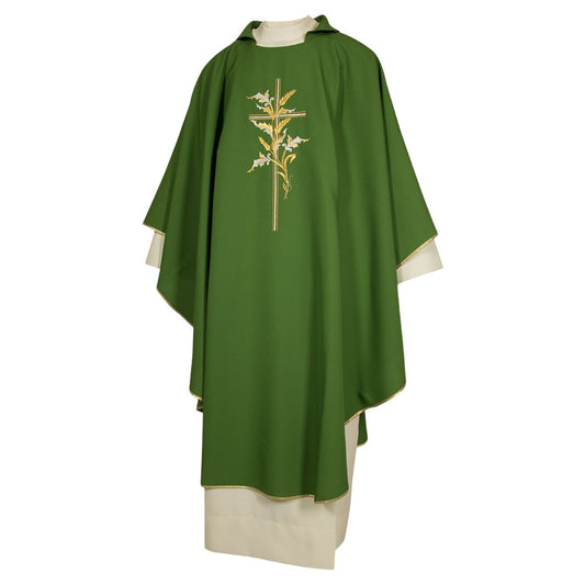 Gothic chasubles green with cross and wheat made in Italy and sold by The Clergy Store