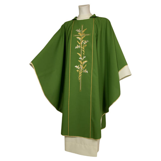 Gothic chasuble green with wheat stalk and cross made in Italy and sold by The Clergy Store