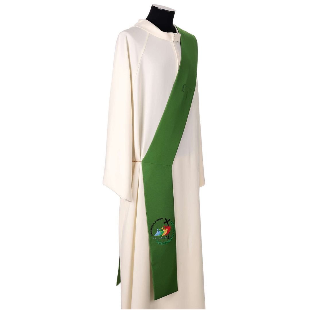 Deacon or Priest overlay stoles with embroidered official Jubilee 2025 logo. Made in Italy and sold by The Clergy Store