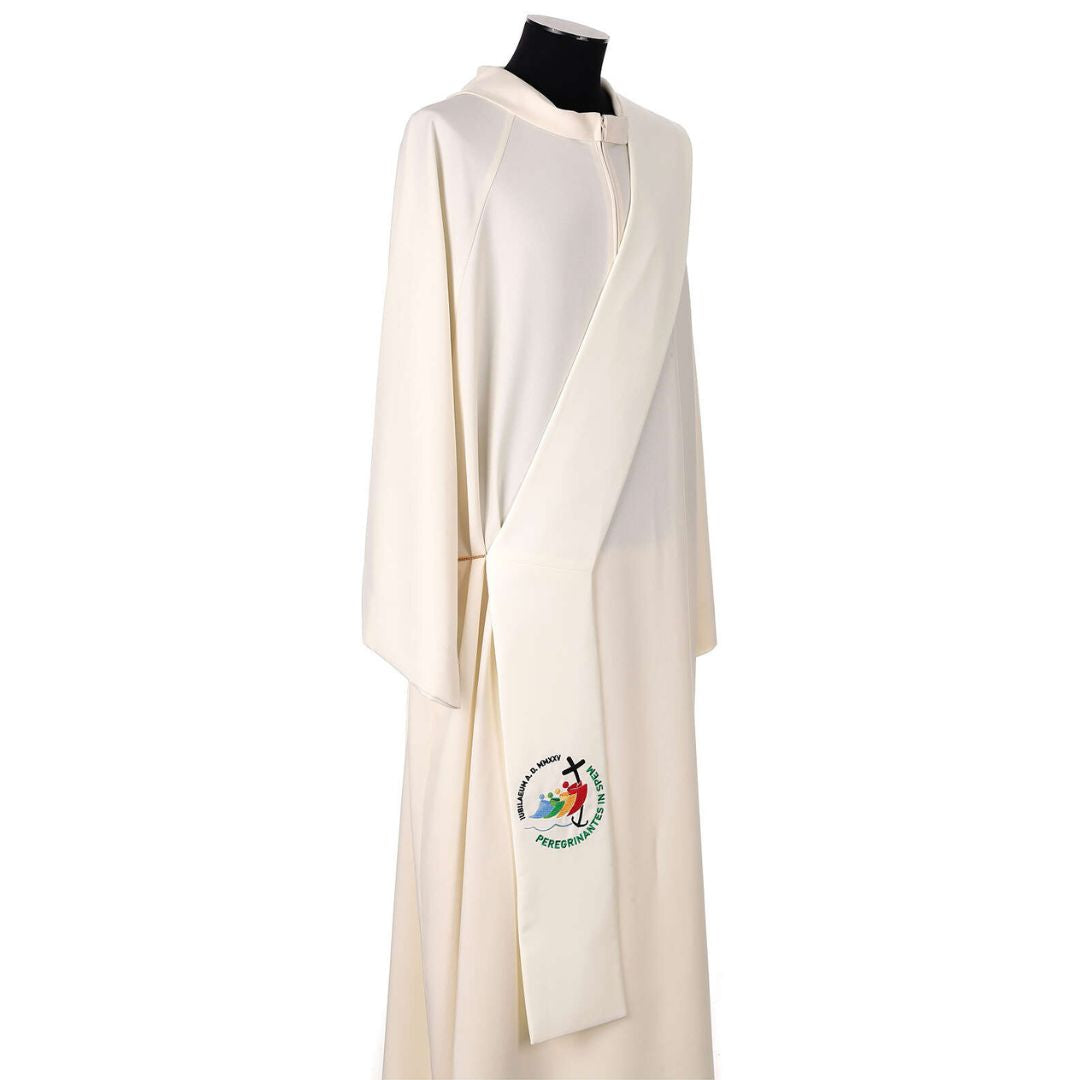 Deacon or Priest overlay stoles with embroidered official Jubilee 2025 logo. Made in Italy and sold by The Clergy Store