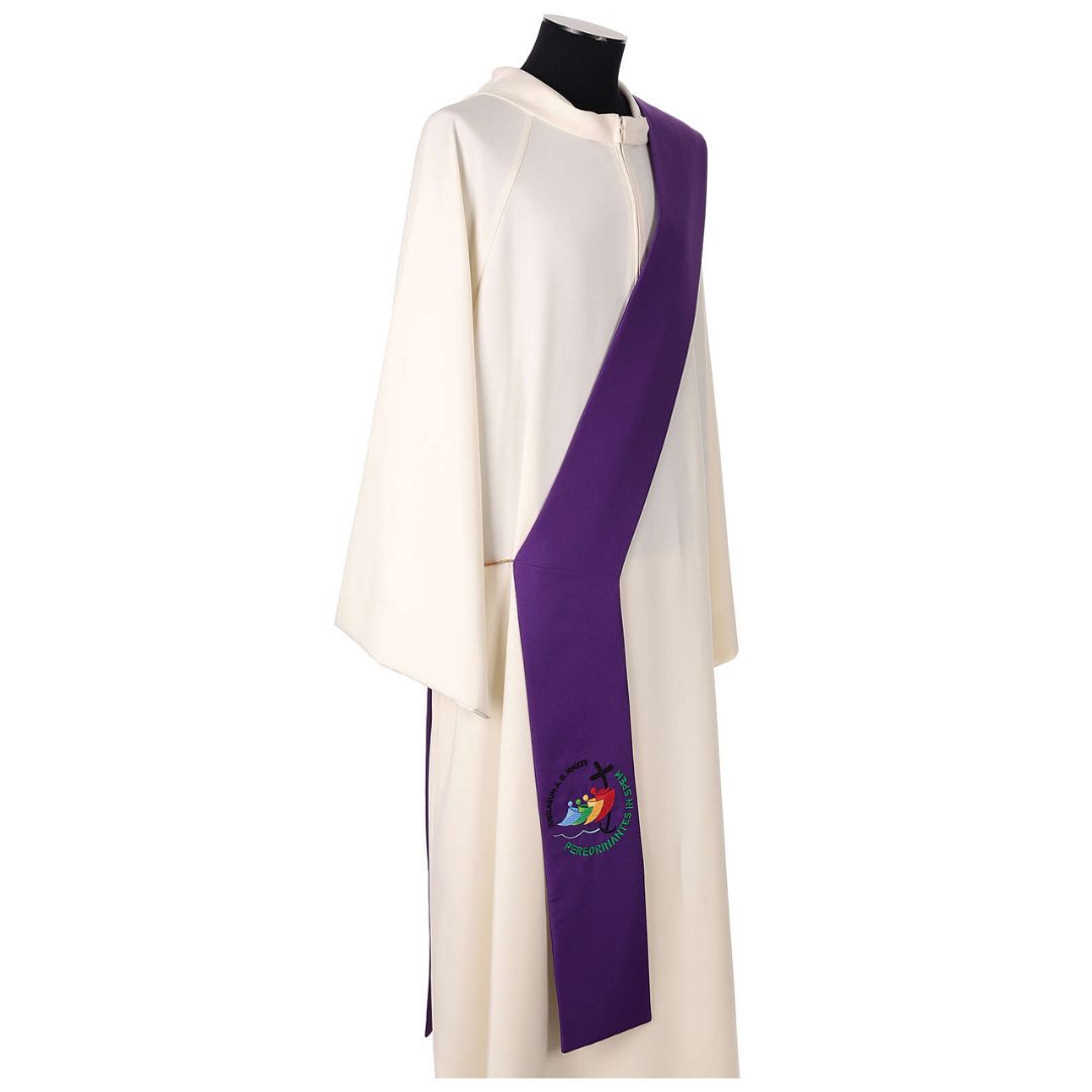 Deacon or Priest overlay stoles with embroidered official Jubilee 2025 logo. Made in Italy and sold by The Clergy Store