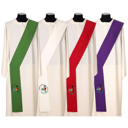 Deacon or Priest overlay stoles with embroidered official Jubilee 2025 logo. Made in Italy and sold by The Clergy Store