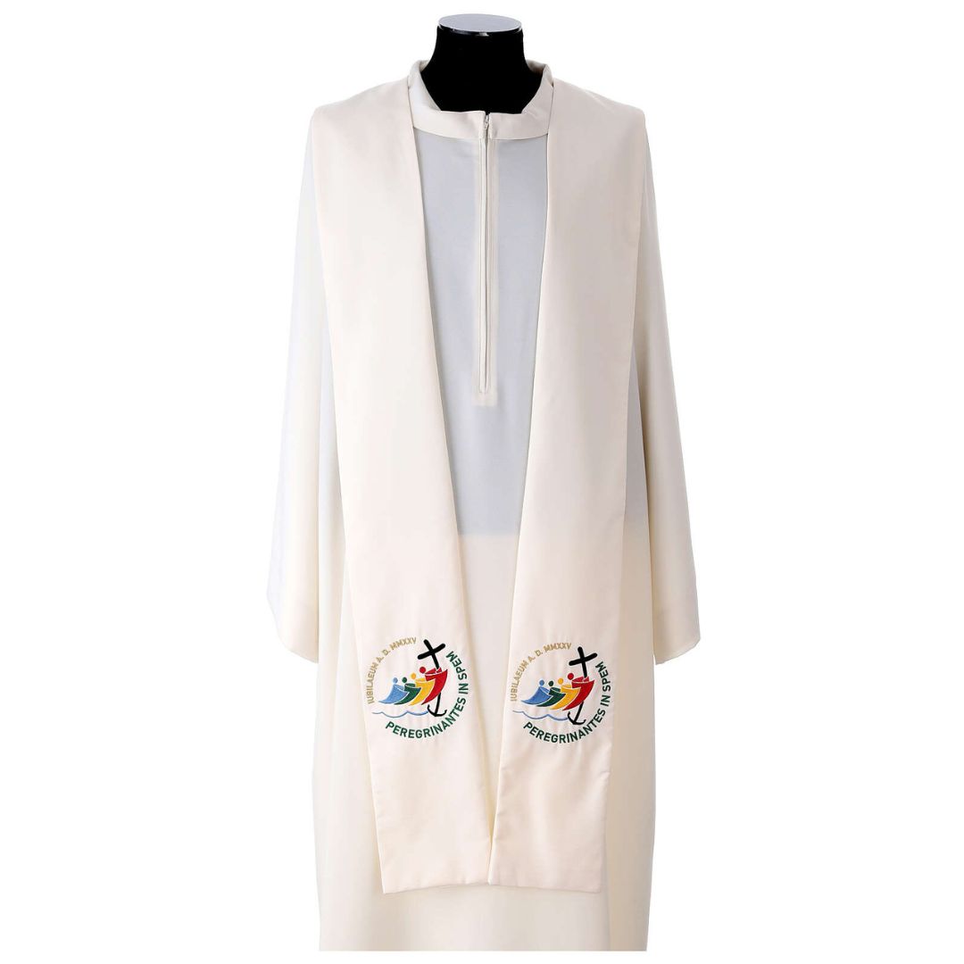 Clergy or Priest overlay stoles with embroidered official Jubilee 2025 logo. Made in Italy and sold by The Clergy Store