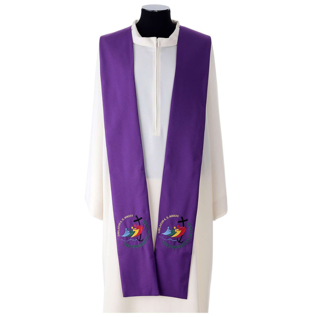 Clergy or Priest overlay stoles with embroidered official Jubilee 2025 logo. Made in Italy and sold by The Clergy Store