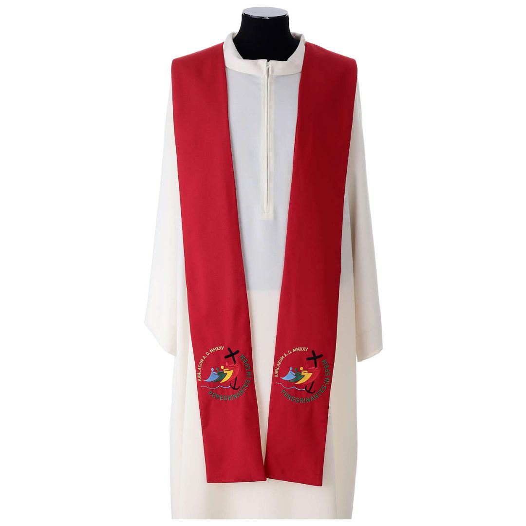 Clergy or Priest overlay stoles with embroidered official Jubilee 2025 logo. Made in Italy and sold by The Clergy Store