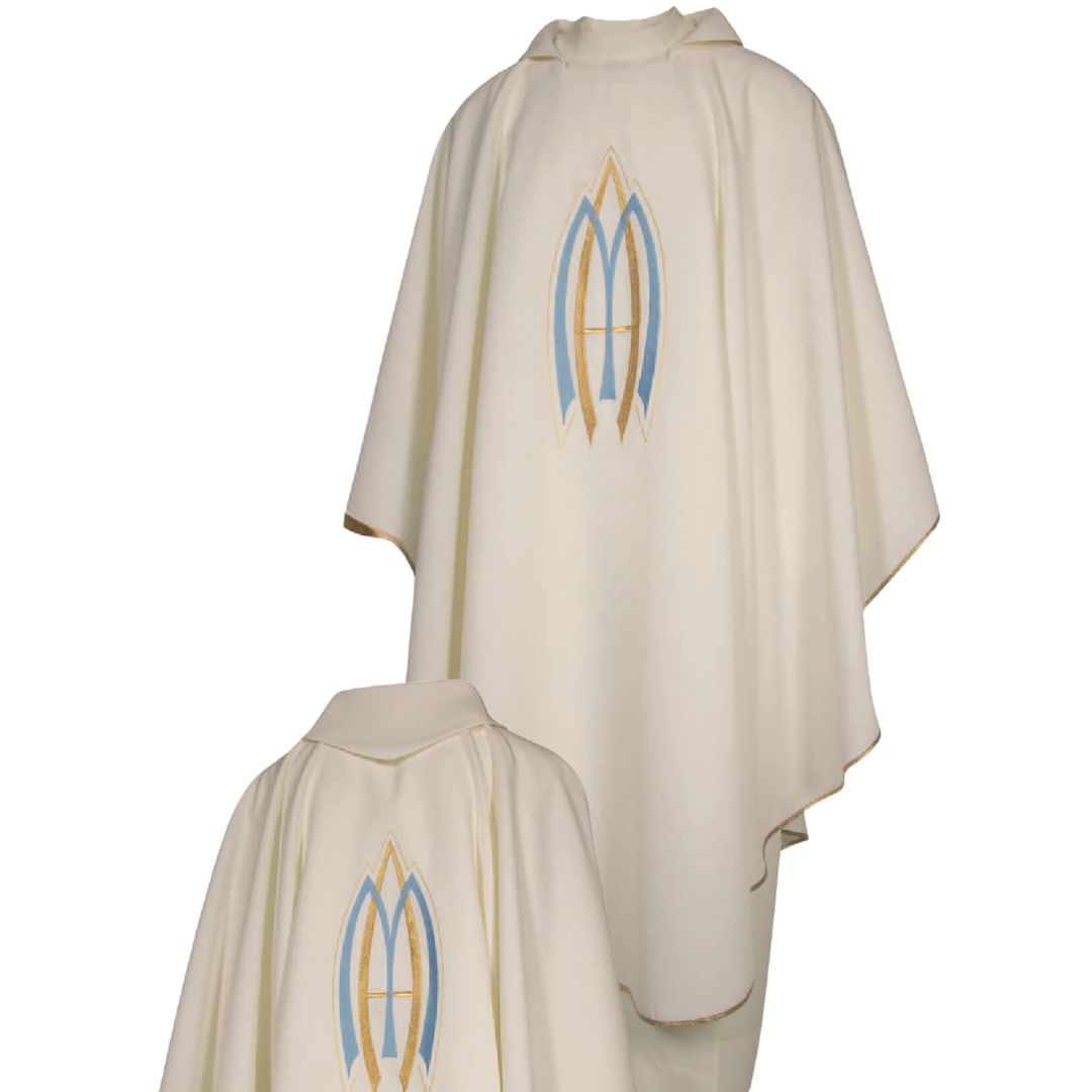 Chasuble Ava Maria White Made in Italy and sold by The Clergy Store