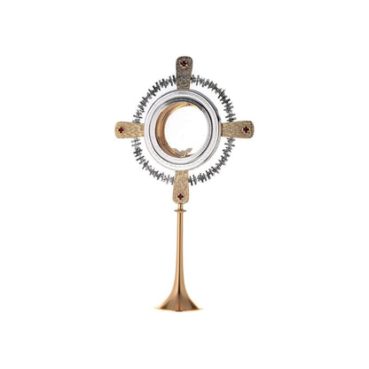 Monstrance modern with cardinal red enamel crosses style OS-14 made by Napoletana Arte Sacra Italy