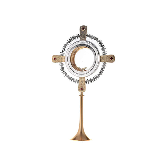 Monstrance modern with cardinal red enamel crosses style OS-14 made by Napoletana Arte Sacra Italy
