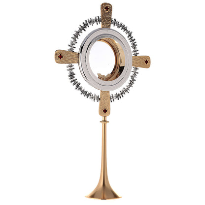 Monstrance modern with cardinal red enamel crosses style OS-14 made by Napoletana Arte Sacra Italy