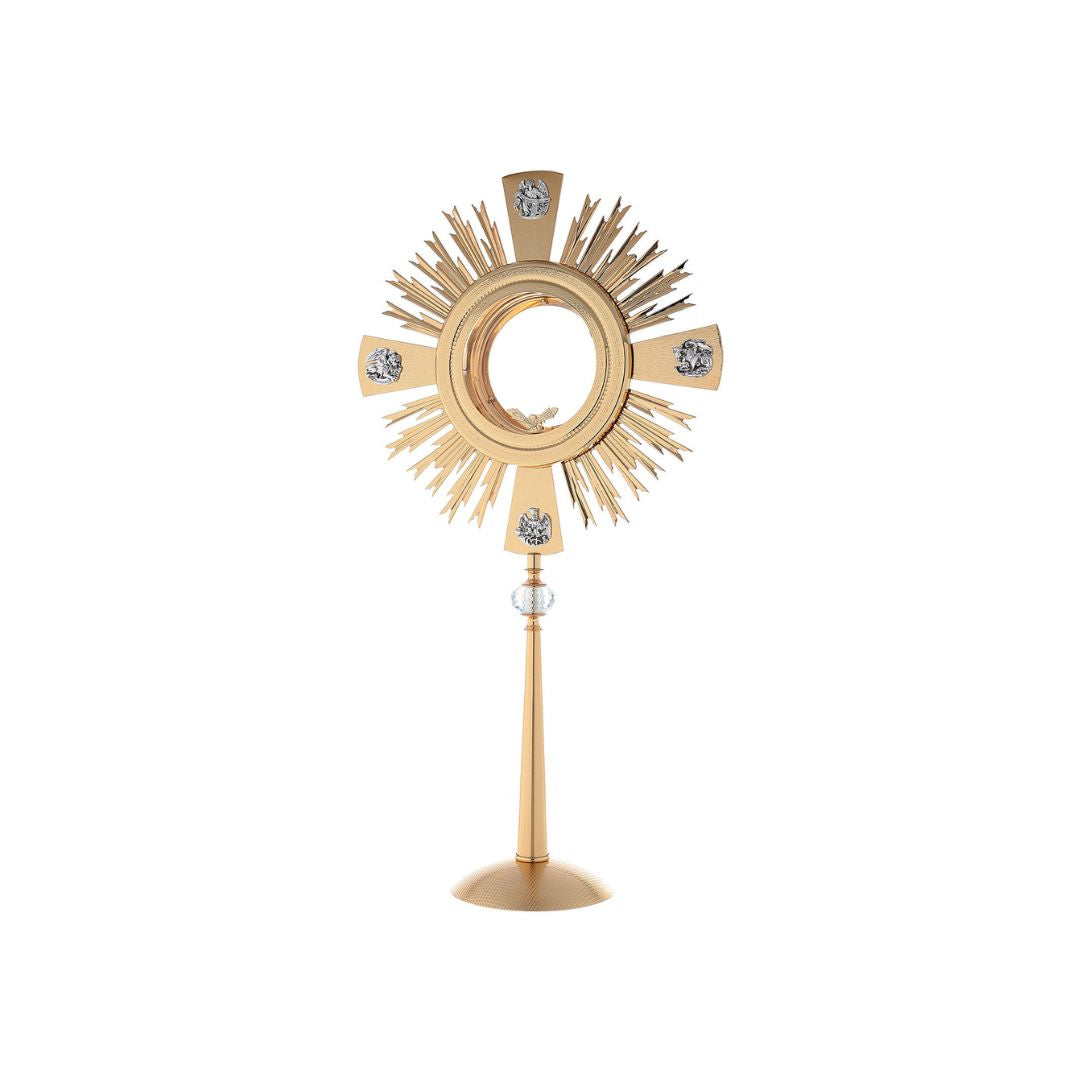 Monstrance modern with 4 evangelist and crystal node style OS-16 made by Napoletana Arte Sacra Italy