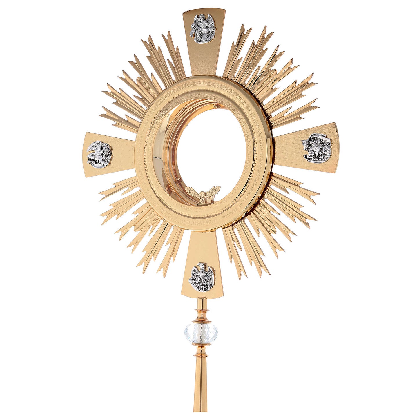 Monstrance modern with 4 evangelist and crystal node style OS-16 made by Napoletana Arte Sacra Italy