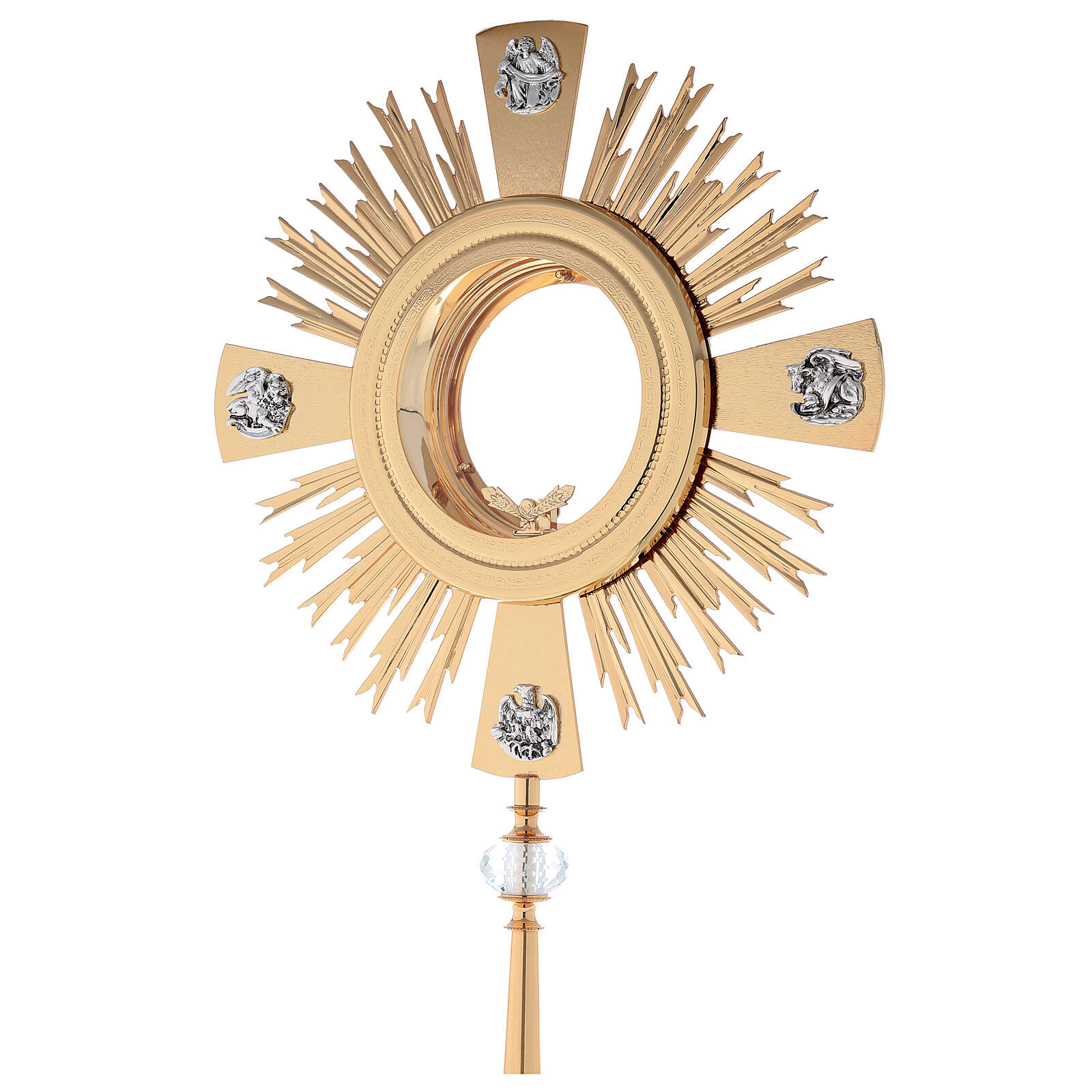 Monstrance modern with 4 evangelist and crystal node style OS-16 made by Napoletana Arte Sacra Italy