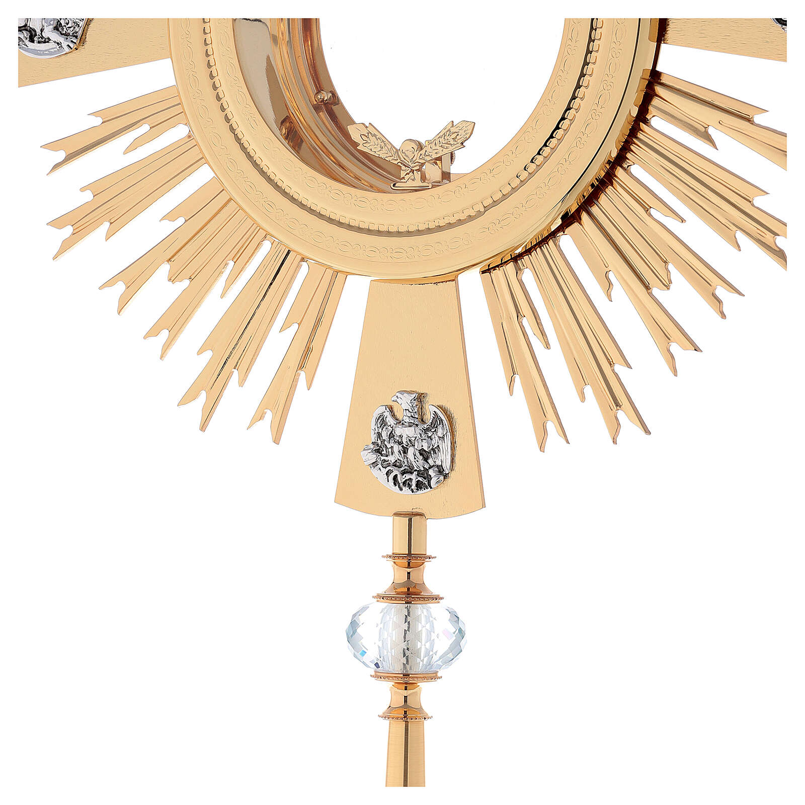 Monstrance modern with 4 evangelist and crystal node style OS-16 made by Napoletana Arte Sacra Italy