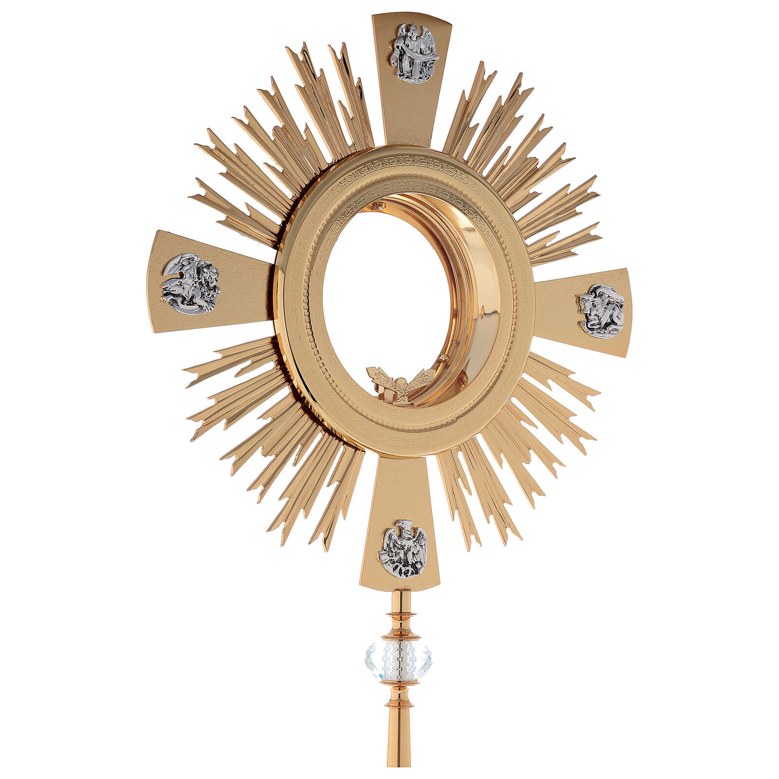 Monstrance modern with 4 evangelist and crystal node style OS-16 made by Napoletana Arte Sacra Italy