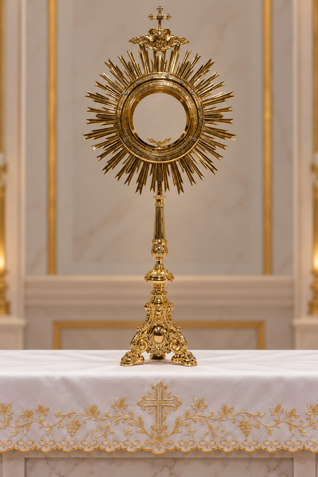 Baroque style ostia magna monstrance with Swarovski stones