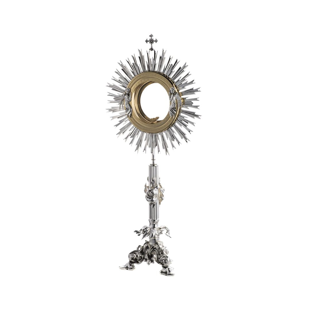 Monstrance with Angels and Leaves silver plated style OS-18 made by Napoletana Arte Sacra Italy