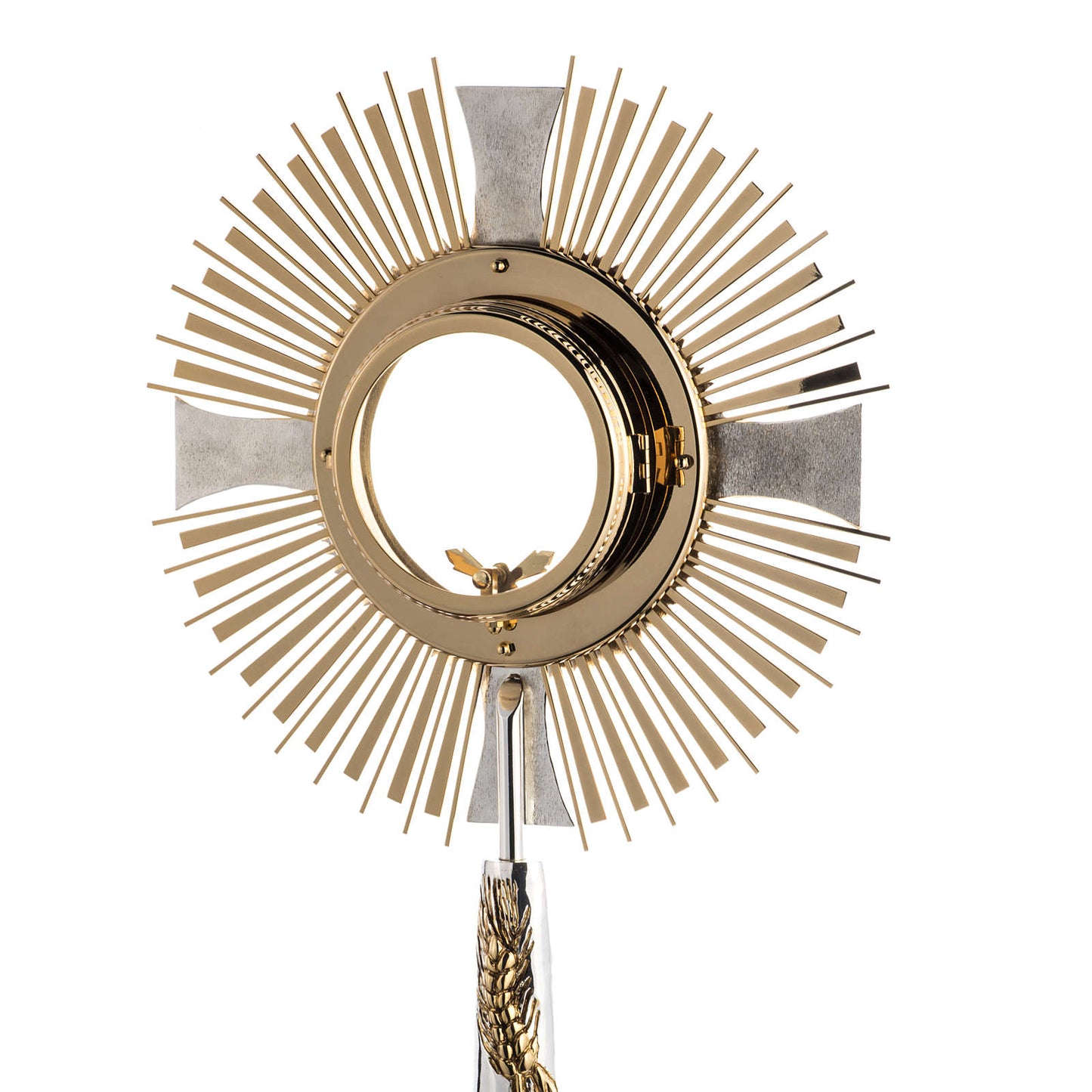 Monstrance with grapes and ears of wheat two tone gold and silver plated style OS-19 made by Napoletana Arte Sacra Italy