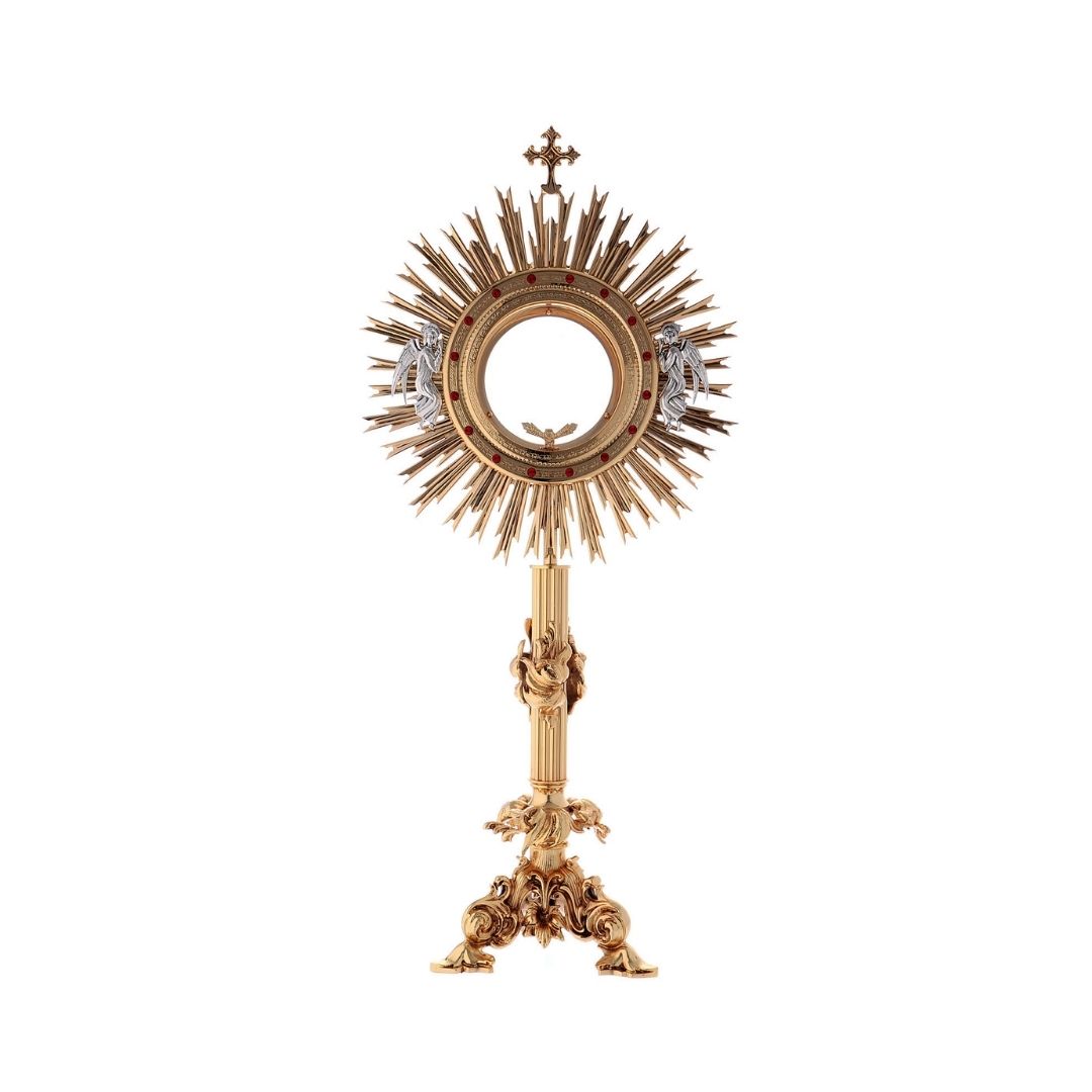 Monstrance with Angels and Leaves silver plated style OS-21 made by Napoletana Arte Sacra Italy