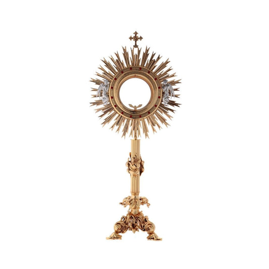 Monstrance with Angels and Leaves silver plated style OS-21 made by Napoletana Arte Sacra Italy