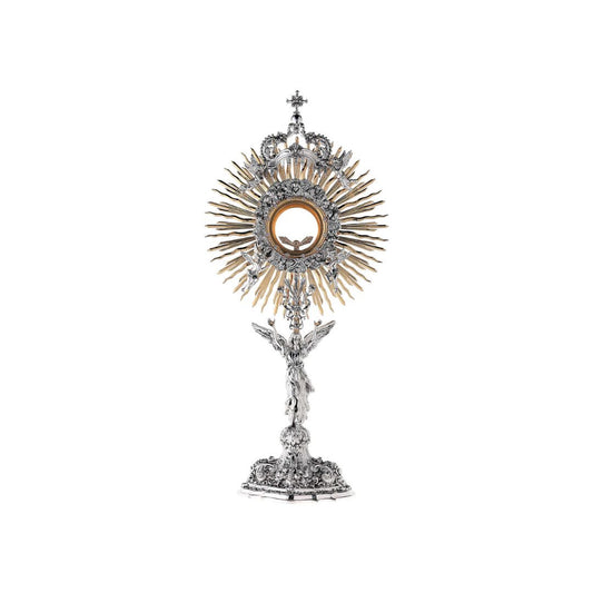 Monstrance ascent of the Angels 24K gold plated with silver casting. Style# OS-38. Mady by Napoletana Arte Sacra Italy