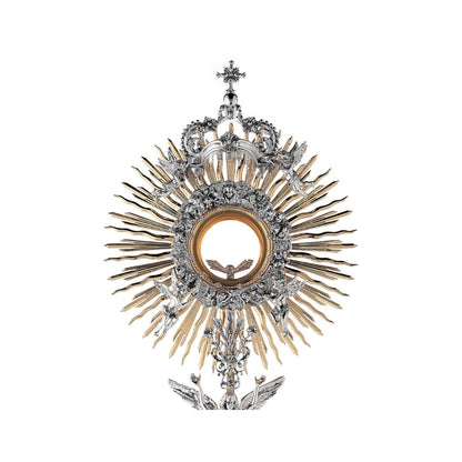 Monstrance ascent of the Angels 24K gold plated with silver casting. Style# OS-38. Mady by Napoletana Arte Sacra Italy