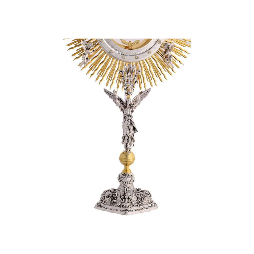 Monstrance ascent of the Angels 24K gold plated with silver casting. Style# OS-38. Mady by Napoletana Arte Sacra Italy