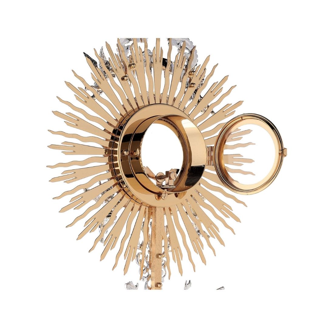 Monstrance ascent of the Angels 24K gold plated with silver casting. Style# OS-38. Mady by Napoletana Arte Sacra Italy