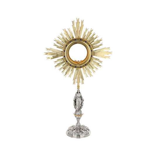 Monstrance with Virgin Mary and Blue Stones style OS-40 made by Napoletana Arte Sacra Italy