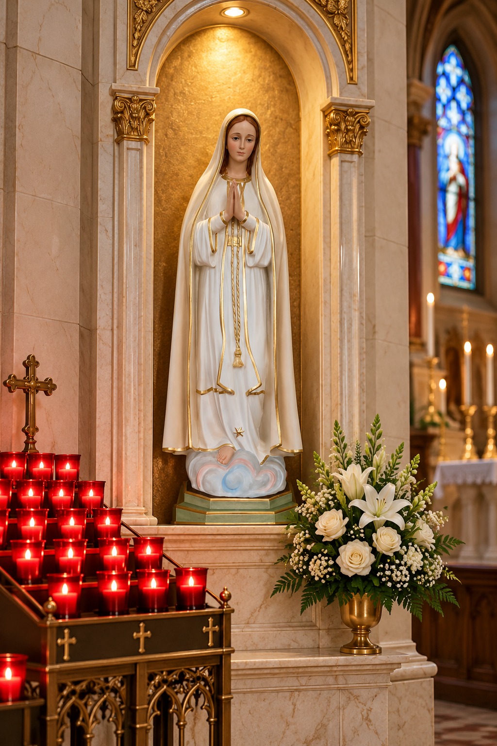 Hand-painted Our Lady of Fatima fiberglass statue, made in Italy