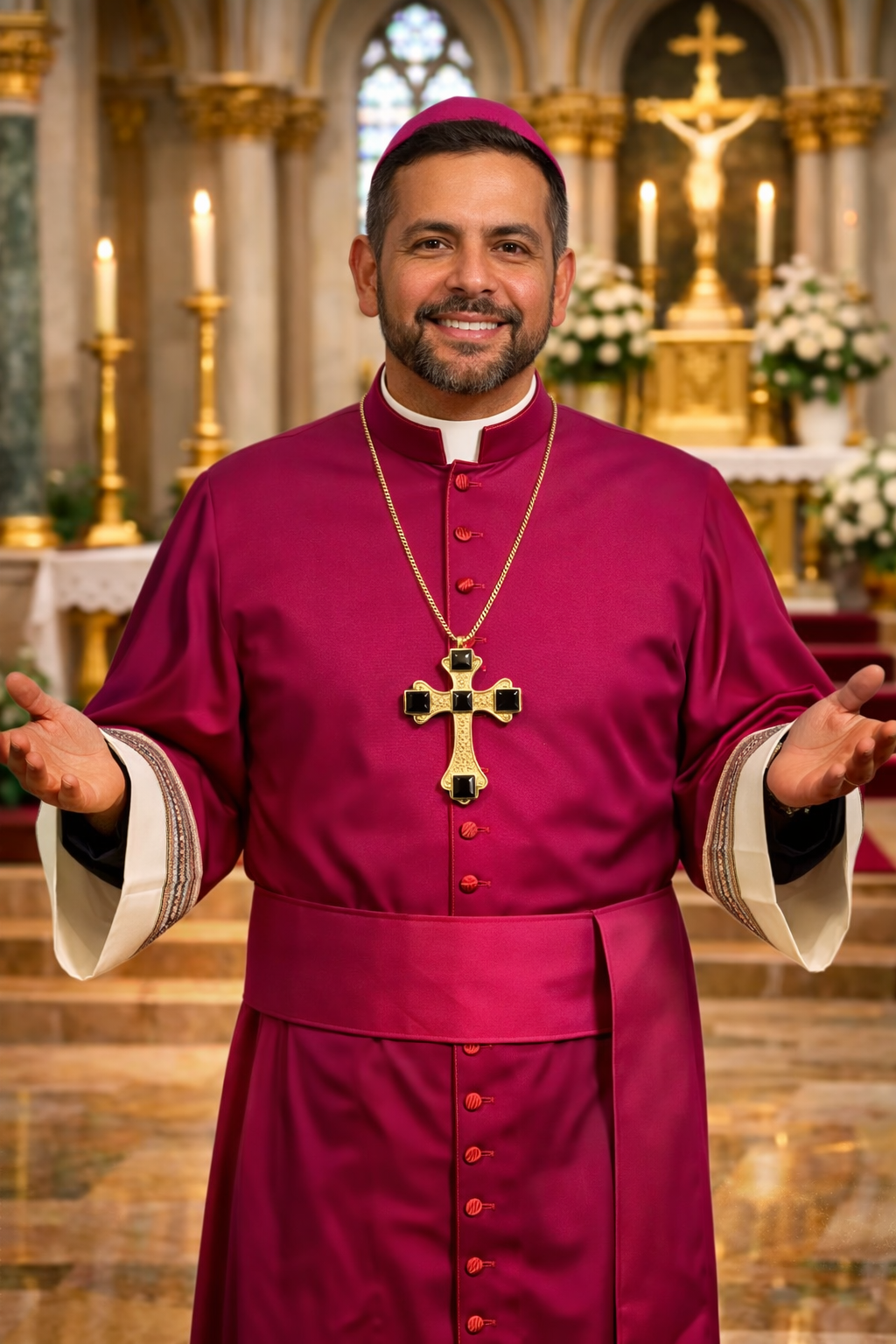 Catholic Bishops pectoral cross with semi-precious stones made in Italy 