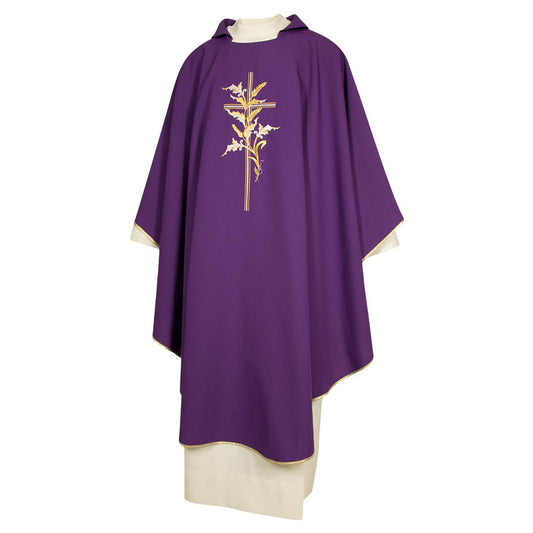 Gothic chasubles purple with cross and wheat made in Italy and sold by The Clergy Store