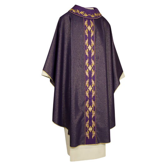 Gothic chasuble with embroidered orphrey ivory made in Italy and sold by The Clergy Store