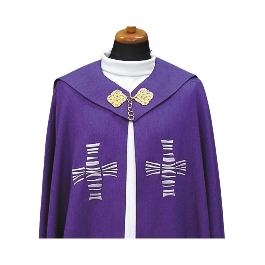 Cope with modern cross embroidery made in Poland and sold by The Clergy Store