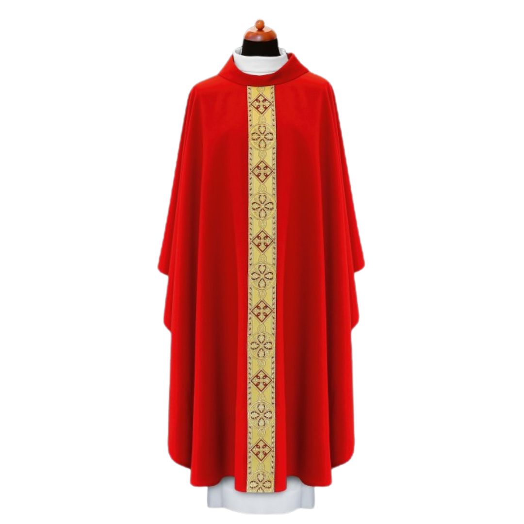 Chasuble with crosses on Italian brocade. Made in Poland and sold by The Clergy Store