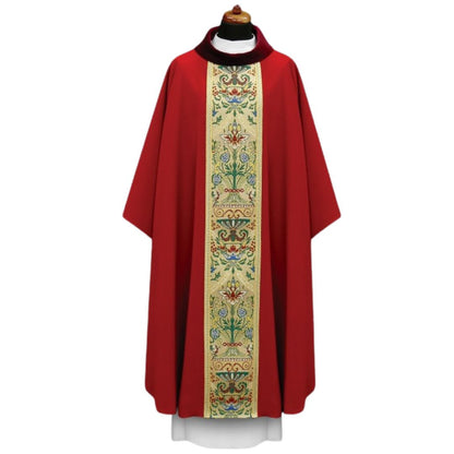 Chasuble with classic coronation orphrey. Made in Poland and sold by The Clergy Store