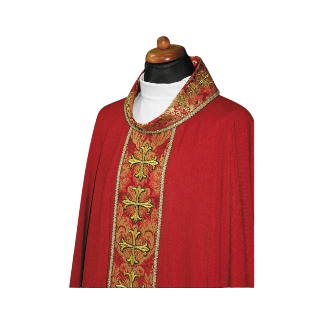 Chasuble with crosses on Italian brocade. Made in Poland and sold by The Clergy Store