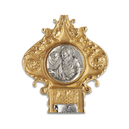 Processional Cross with pole Four Evangelist style two tone finish. Made in Italy and sold by The Clergy Store