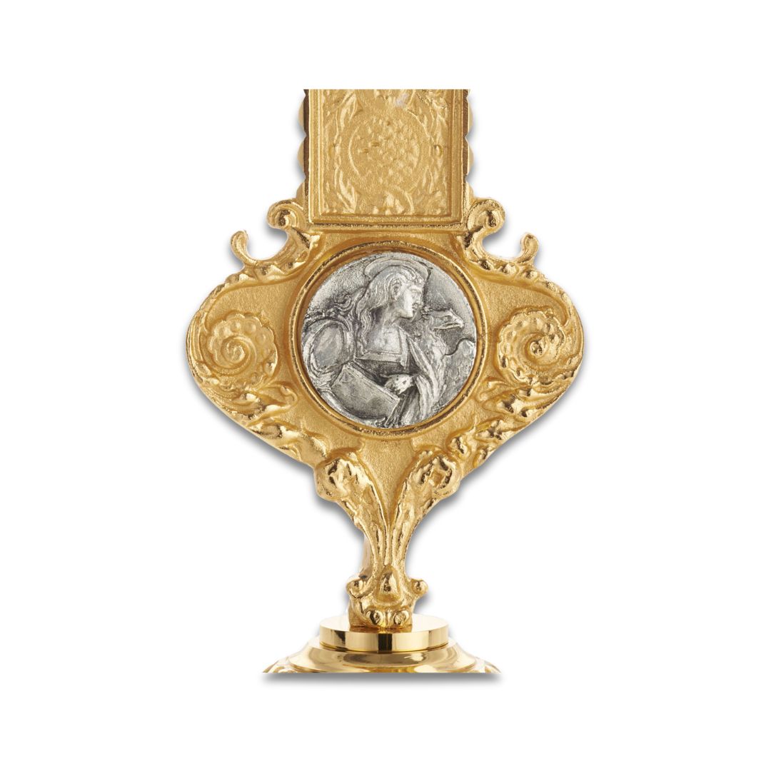 Processional Cross with pole Four Evangelist style two tone finish. Made in Italy and sold by The Clergy Store