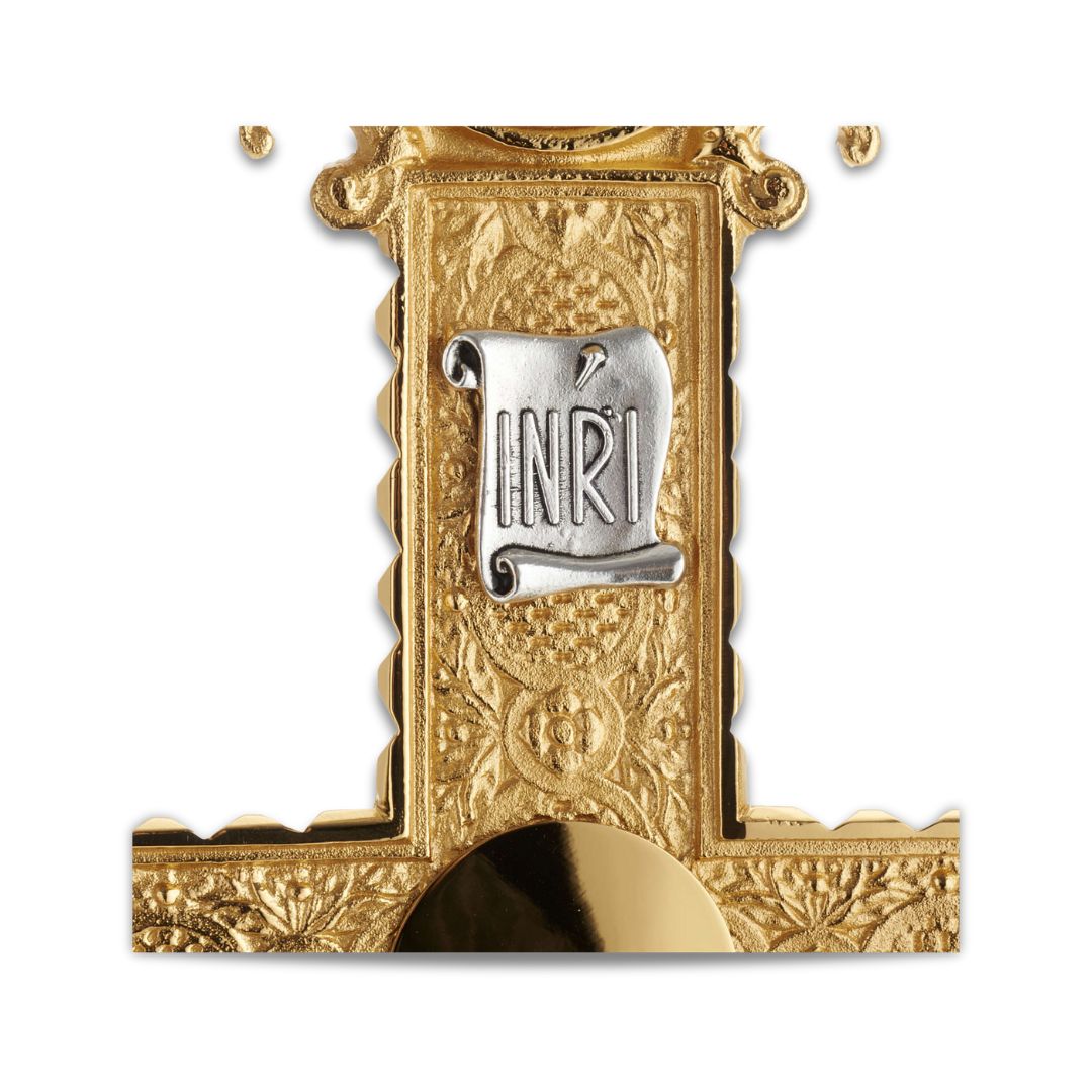 Processional Cross with pole Four Evangelist style two tone finish. Made in Italy and sold by The Clergy Store