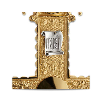 Processional Cross with pole Four Evangelist style two tone finish. Made in Italy and sold by The Clergy Store