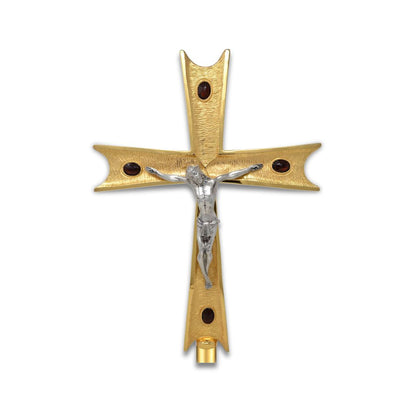Processional Cross with pole Four purple crystals in gold plated finish. Made in Italy and sold by The Clergy Store
