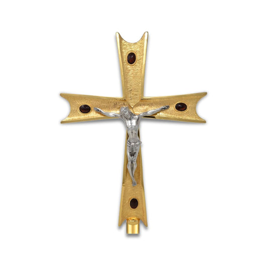 Processional Cross with pole Four purple crystals in gold plated finish. Made in Italy and sold by The Clergy Store