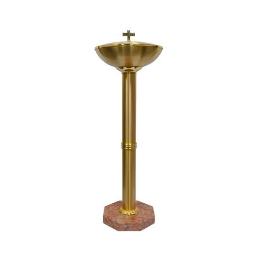 Baptismal font with marble base and finished in gold plated brass. Made in Italy and sold by The Clergy Store