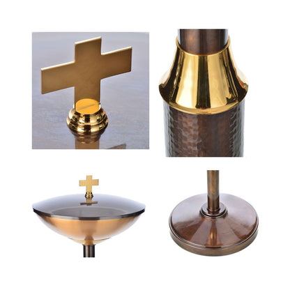 Baptismal font in hammered bronze finish. 44.5" Tall with 15.7" Tub. Made in Italy and sold by The Clergy Store