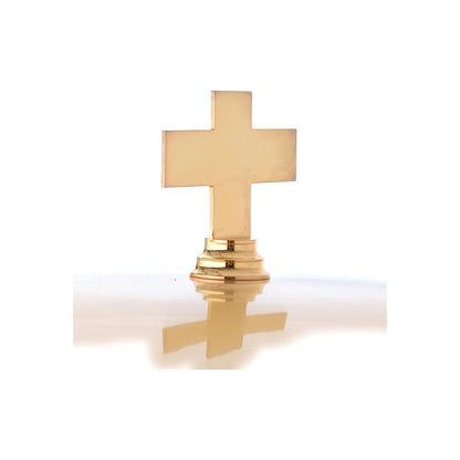 Baptismal font with blue decoration and marble base and finished in gold plated brass. Made in Italy and sold by The Clergy Store