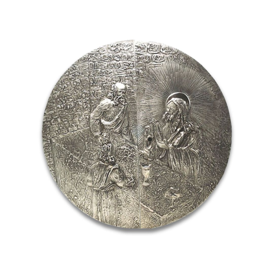 Bronze wall tabernacle Last Supper in silver finish . Made in Italy and sold by The Clergy Store