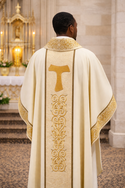 Jubilee of St. Francis of Assisi chasuble with baroque embroidery.
